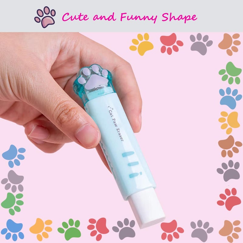 keepsweat 4 Pcs Cute Retractable Kawaii Cat Paw Eraser for Kids, Rubber Push-Pull for Students Writing, Drawing Aesthetic School/Office Supplies (Pink/Blue/White/Orange) - Image 3